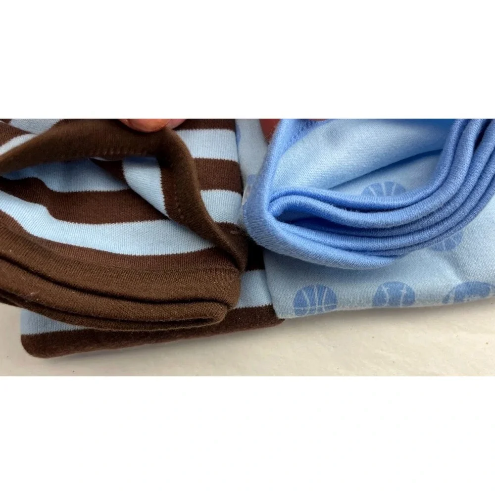 Carter's Just One Year Baby Swaddle Blanket Blue Sports Brown Stripe Stretchy